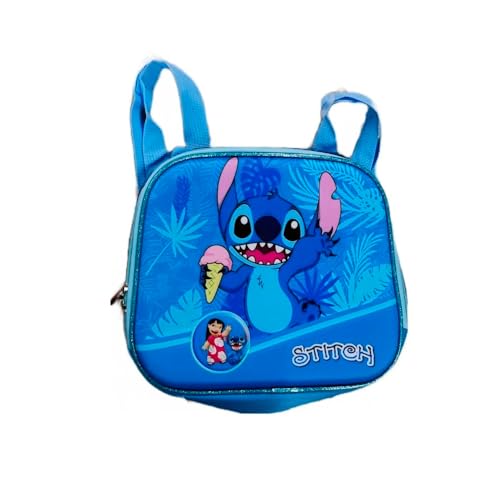 Kit Mochila Stitch 3D com Rodinhas Azul + Lancheira Térmica + Estojo Escolar
