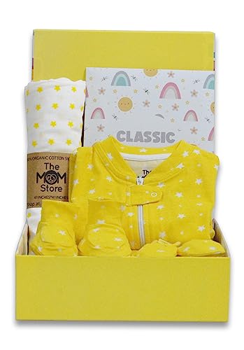 The Mom Store NewBorn Gift Box | Gift Hamper| Unisex Clothing Set | Infants Essentials | Baby Shower | 6 piece set | For BabyBoy and BabyGirl The Mom Store NewBorn Gift Box | Gift Hamper| Unisex Clothing Set | Infants Essentials | Baby Shower | 6 piece set | For BabyBoy and BabyGirl