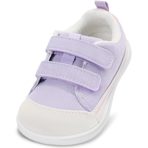 STQ Toddler Wide Toe Box Shoes Girl Boy Sneakers Hook and Loops Barefoot Non-Slip Baby Shoe Mint Purple Size 7