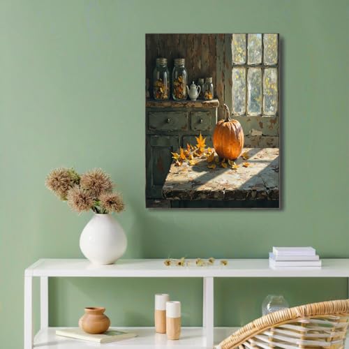 Lienzo de bodegón vintage de 60x90cm, cuadros decorativos de calabazas para salón