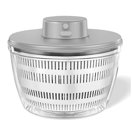 Centrifugador eléctrico grande de ensalada de 4 L, colador automático USB para verduras y frutas, limpiador y secadora compacto para cocina, color gris, 22 x 16 cm, perfecto para preparación rápida de
