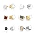 Wynameleri Cufflink 12 Pairs, Classic Fashion Men's Cuff Links Silver-tone Gold-tone Black for Business Wedding Party Gift Box T0212006