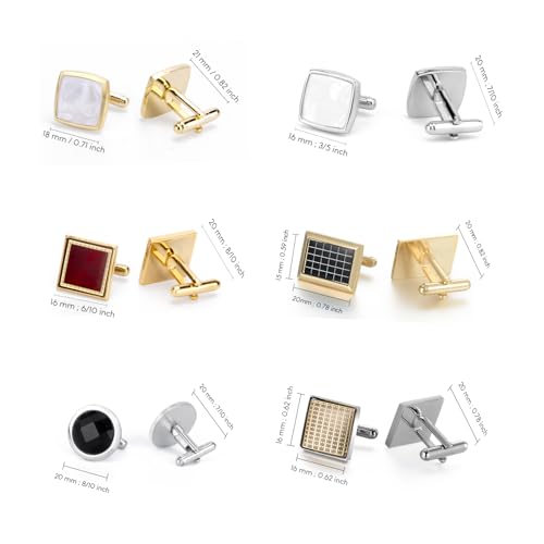 Image of Wynameleri Mens Cufflinks Set 12 Pairs, Black Cuff Links Pack of 12 for Men Silver and Gold, for Business, Wedding,Party Gift Pack in Case
