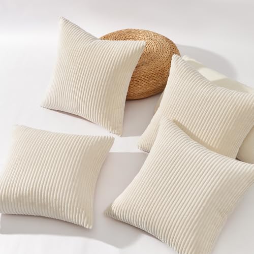 Image of Topfinel Decorative Beige Throw Pillow Covers Cushion Cases, Set of 4 Soft Velvet Modern Double-Sided Designs, Natural Home Decor, Pillow Inserts Not Included (22x22 inch)