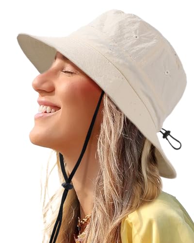 Waterproof Bucket Hat for Women Men Rain Hat UPF 50+ Wide Brim Boonie Sun Hat Foldable Summer Floppy Beach Fishing Safari Hats Light Beige
