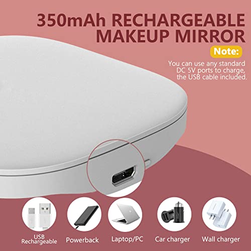 Tanshine Travel Makeup Mirror With Natural Led Lights, 1X/3X Magnification, Compact, Portable, Dimmable Rechargeable Mirror, Handheld Illuminated Folding Mirror For Purse, Handbag, Pocket, White #TOP4
