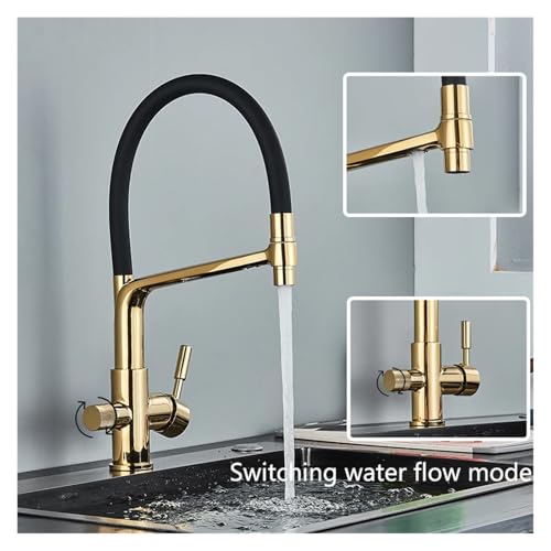 Robinet de cuisine purifiée mitigeur évier douchette 360 eau potable or - 3