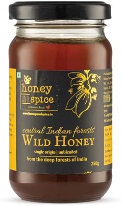 Honey and Spice Pure Raw Wild Honey (250g) | NMR tested | Single Origin honey From Central India Forests With No Added Preservatives | From Madhya Pradesh and Maharashtra | 100% Raw and Pure | Unblended and Unpasteurized | Natural and Original | Unprocessed | No Added Sugar