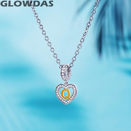 Image of GLOWDAS 18K Gold Plated Letter Charms Initial A to Z Necklace Pendant, 925 Sterling Silver CZ Heart Dangle Alphabet Beads fit European DIY Bracelet, Gifts for Valentiens /Christmas /Family