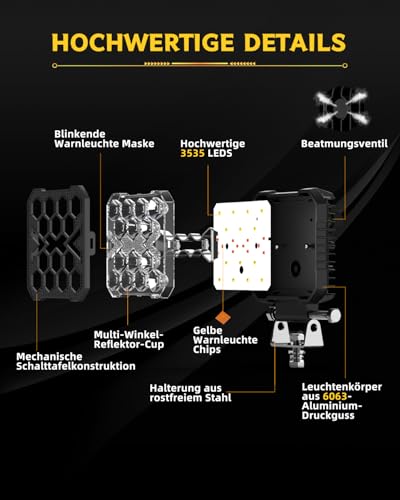 CO LIGHT 4 Zoll Quadratische LED Arbeitsscheinwerfer 2 stück 15000LM 12V 24V Arbeitsscheinwerfer IP68 Rückfahrscheinwerfer LED für Baufahrzeuge, Geländewagen, LKW, UTV und ATV