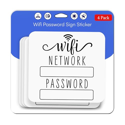 United by Color Wifi Password Sign for Home (4 Pack - Large) - Strong Adhesive Wifi Sign - Used on any surface Fridge, Office Door, Wall, AirBnb for Guests