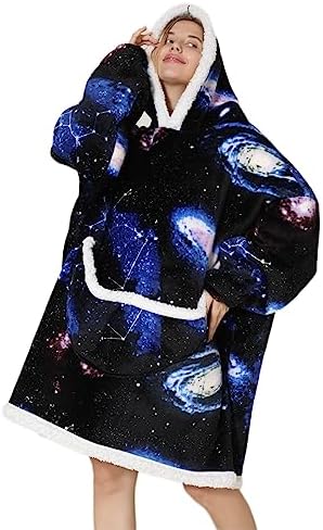 Oversized deken hoodie, draagbaar deken sweatshirt voor vrouwen en mannen, Sherpa FLeece gigantische capuchon trui met zak, Wijn Rood, XL/4XL
