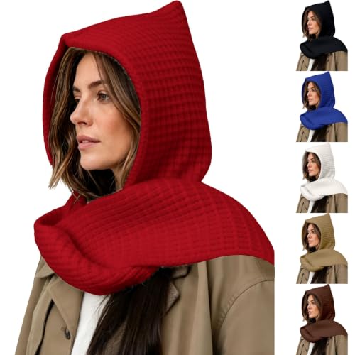 Womens Winter Warm Waffle Knit Hooded Scarf Cold Weather Neck Warmer Wine - image 1