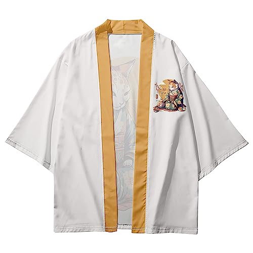 Image of LAI MENG FIVE CATS Women's Funny Cute Cat Cardigan Lightweight Kimono Loose Cover up Blouse Tops