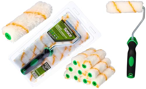 ToolSpace 10 Pezzi Rullo per Pittura - 11 cm Rulli Set Poliacryl con Pelo Lungo - Rulino per Verniciatura Verniciare - Ricambio con Manico per Porte - Kit Pitturare Pareti Interni Esterni - Superfici