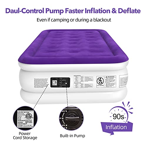 CHILLSUN Twin Air Mattress with Built in Pump,16" Durable Blow Up Bed Double-High Inflatable Mattress with Flocked Top,Easy Inflate,Portable for Home&Camping