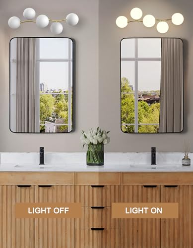 Image of 5-Light Bathroom Vanity Light, Bathroom Lighting Fixtures Over Mirror with Milk White Glass Shades, Modern Brass Gold Vanity Lights Dimmable Wall Sconce Wall Mount for Stairway, Bedroom, Hallway