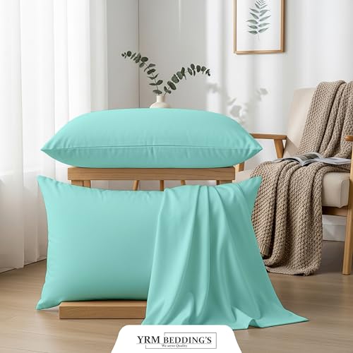 Image of YRM Bedding's - Egyptian Cotton 600TC Pillow Cover | Premium Pillowcases | Luxury Bedding-Export Collection | High Thread Count Durable & Breathable Covers - Aqua Blue | [18''x32''] Inches