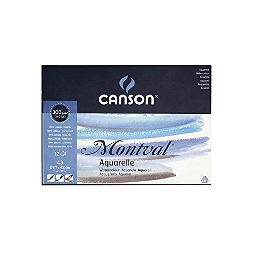 Canson 3 Stück Klebeblöcke klein 12 Blatt Zeichenpapier Montval A3 300 g Aquarell