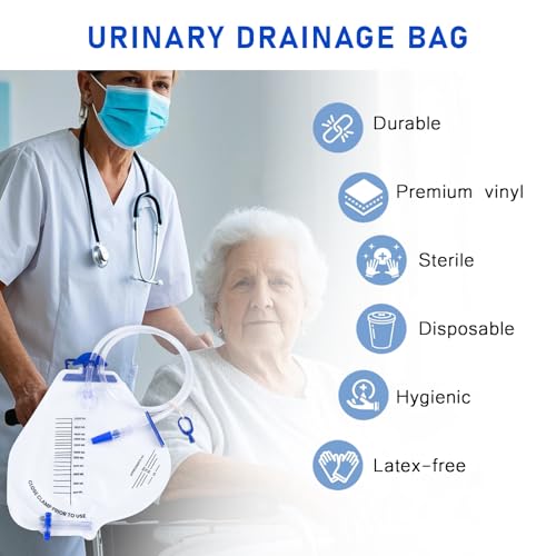 Ehoycq 5 Pack Sterile Urinary Drainage Bag,2000mL Overnight Bedside Disposable Urine Bags with Anti-Reflux Valve, 48" Tube Drainage - Thumbnail 7