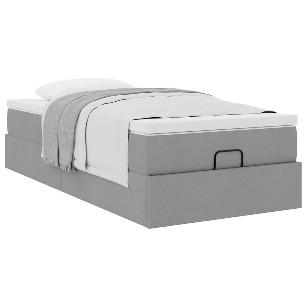 Storage Ottoman Bed Frame with Pocket Spring Mattress 90x200 cm, Light Grey Fabric Upholstered, Hydraulic Lift Up Bed with Mattress Topper, Space Saving Bedroom Furniture