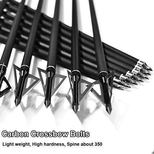 Vnaker 20 Inch Carbon Crossbow Bolts 12 Pack And Hunting Broadheads 6 Pack, Carbon Crossbow Arrows For Hunting And Outdoor Practice(Black) #TOP2