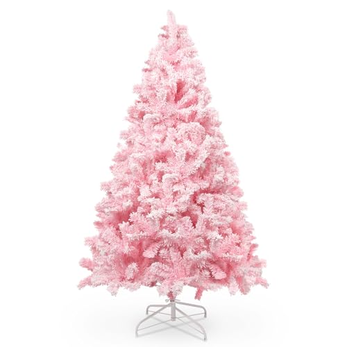 180 Cm 6 Ft Árbol De Navidad Rosa Con Decoración Flocada Con Copos De Nieve, 808 Hojas De Pino Puntiagudas De Pvc Y Base Estable, Árbol De Navidad Artificial Para Decoración Navideña 180 Cm 6 Ft Árbol De Navidad Rosa Con Decoración Flocada Con Copos De Nieve, 808 Hojas De Pino Puntiagudas De Pvc Y Base Estable, Árbol De Navidad Artificial Para Decoración Navideña