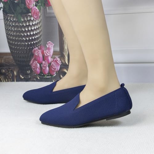Image of Women's Flat Loafers Square Toe Work Office Flats Shoes Comfortable Knit Slip On Penny Loafers for Women Soft Dress Ballet Flats Driving Walking Knitted Shoes