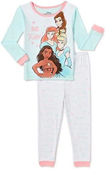 Disney Princess Moana, Cenicienta, Ariel y Belle - Juego de ropa de dormir de algodón para niñas, talla 2T, 2 piezas, azul