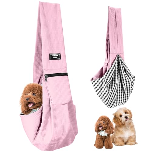 Hundetragetasche Kleine, Haustier Hundetasche mit Sicherheitsschnalle für Hunde und Andere Haustiere bis 7.5 kg, Wasserdicht Tragetasche Hund für Spaziergang Aktivitäten im Freien und Ausflüge, Rosa
