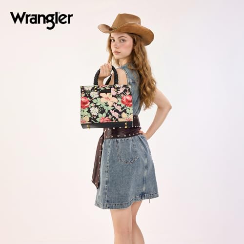 Image of Montana West Wrangler Tote Bag for Women, Floral Print Braided Tote Purse,Western Tote Handbag with Adjustable Shoulder Strap
