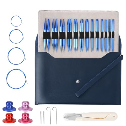 Juego de Agujas Circulares Intercambiables, 13 Pares de Agujas de Tejer 3.0 10.0 mm, Agujas de Tejer Intercambiables de Aluminio Premium para Tejer DIY a Mano