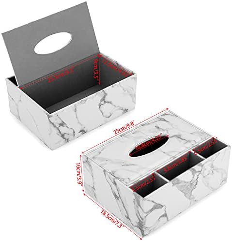 BSTKEY PU Leather Household Office Rectangular Tissue Box with Remote Control Storage Organizer Box (White Marble)