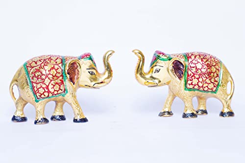 Image of KridayKraft Metal Elephant Medium Size Multicolor 2 pcs Set for Showpiece Enhance Your Home,Office & Table and Gift for Have House Warming Anniversaries, Birthday...