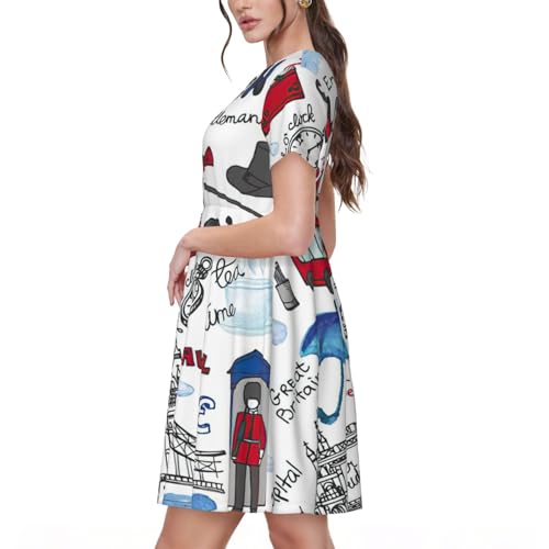 Robe d'été chic à manches courtes et imprimé Londres tendance