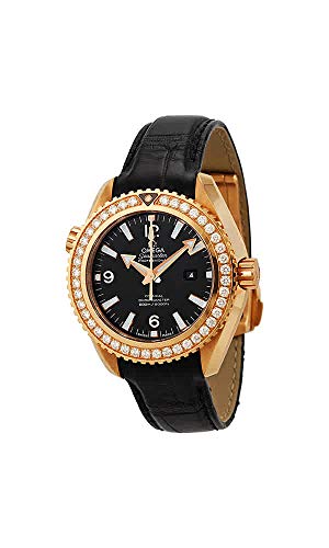 Omega Seamaster Planet Ocean 18kt Rose Gold Diamond Black Leather Ladies Watch 232.58.38.20.01.001