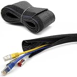 EaseSunny Nylon-Kabelschutz, Anti-Bissdrahthülse, Spiralwickel, flexibler Haustierschutz für Hunde, 30 mm x 3 m, Schwarz