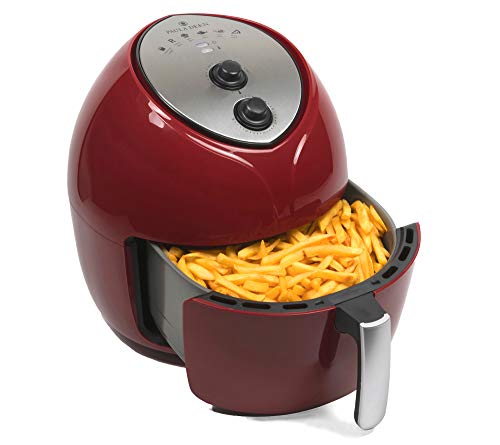 Paula Deen 9.5 QT (1700 Watt) Family-Sized Air Fryer, Rapid Air Circulation System, Single Basket System, Ceramic Non-Stick Coating, Simple Knob Controls, 50 Recipes, 1-Year Warranty (Merlot)