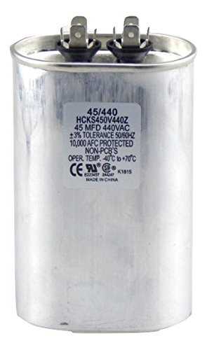 45 mfd Capacitor, Industrial Grade Replacement for Central Air-Conditioners, Heat Pumps, Condenser Fan Motors, and Compressors. Oval Multi-Purpose 370/440 Volt - by Trade Pro