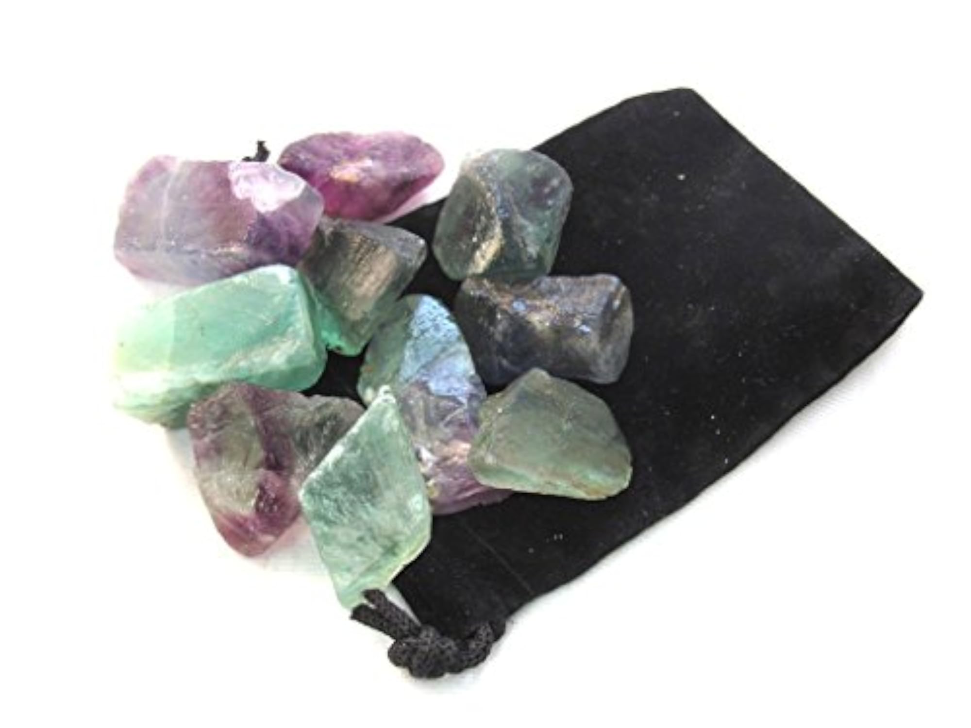 Natural Fluorite Rough Stones with Velvet Pouch, 1 Pound