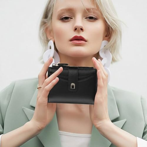 Image of Small Wallets for Women Vegan Leather Bifold Card Holder with Zipper Pocket
