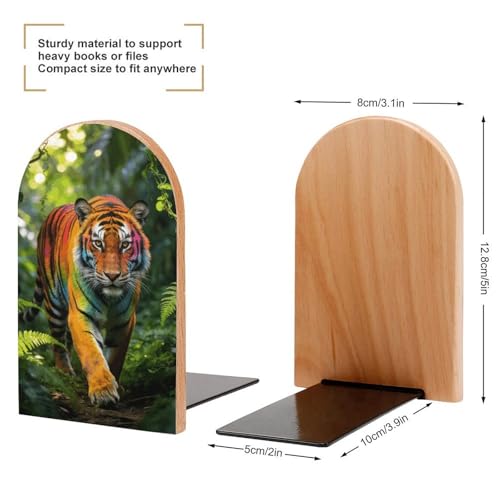 Sujetalibros de animales de madera con base de metal antideslizante para estanterías 3