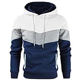 Gesean Mens Boys Fashion Hooded Jerseys Long Sleeve Contrast Color Hip-Hop Sweatshirt Hoodies White
