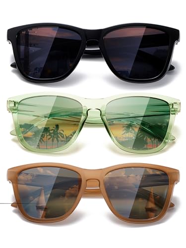 (3 Pack) Sunglasses for Women Men Trendy Classic Retro Designer Style