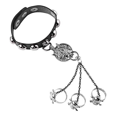 QIAN0813 Vintage Gothic Leather Animal Finger Adjustable Rings Set Steampunk Skull Wolf Head Charm Hand Chain Harness Slave Bracelets Bangle Cover