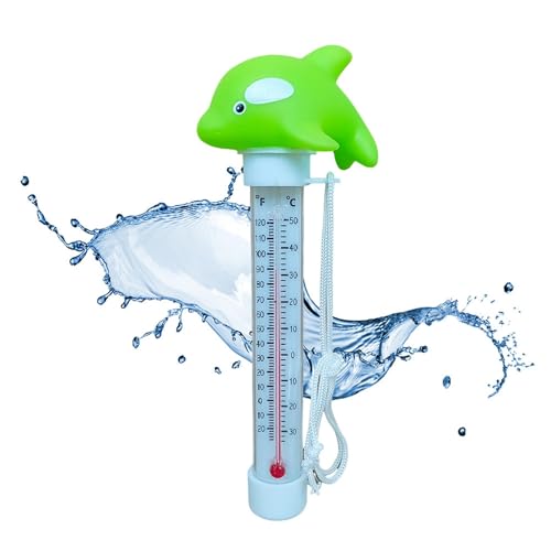 LODXMJQSY カートゥーンアニマルパターン フローティングプール温度計 プール水温計 大型ディスプレイ付き水温計、プール用温度計 (グリーン)