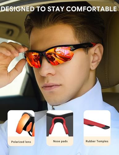 Image of BIRCEN Mens Polarized Sunglasses for Sports: TR90 Lightweight Sun Glasses Wrap Around Shades for Fishing Driving Cycling