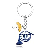 ZAKWAS Blue French Horn with Yellow Umbrella Pendant Metal Chain Keychain (Blue 1PC)