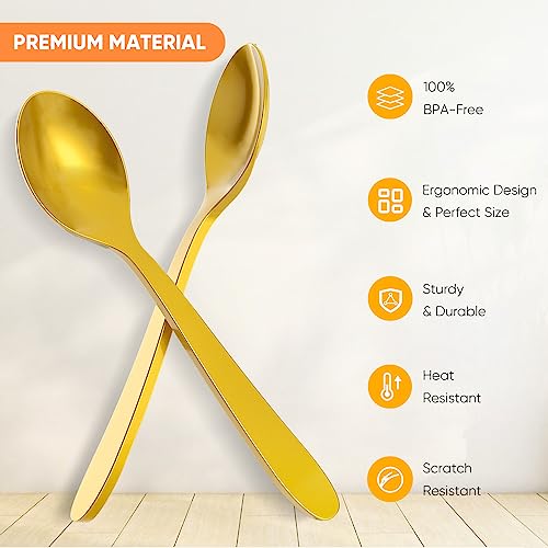 Zonbaizey 200 Pack Gold Plastic Spoons - 6.7 Inch Heavy Duty Plastic Spoons - Heat Resistant & Bpa Free, Gold Disposable Spoons Perfect For Parties, Birthdays, Weddings #TOP2