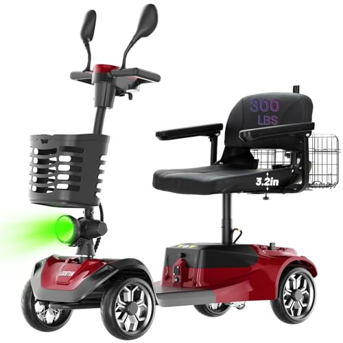 4-Wheel Mobility Scooter for Seniors, Folding Electric Powered Wheelchair, 250W Motor, 15-Mile Range, 5mph Speed, 300 lbs Capacity, All-Terrain, Red, FSA|HSA